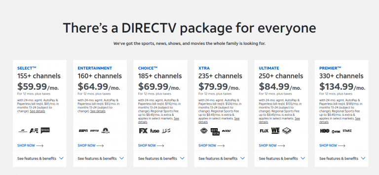 directv packages and cost