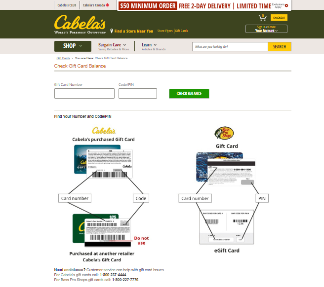 Check Your Cabela’s Gift Card Balance Online