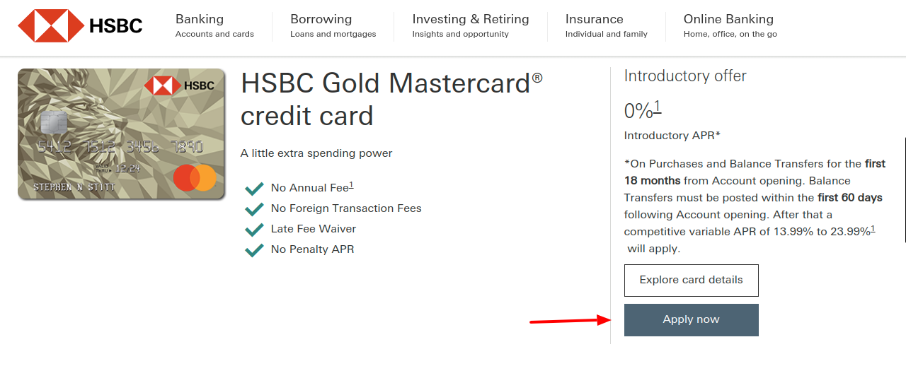 HSBC Gold MasterCard Apply