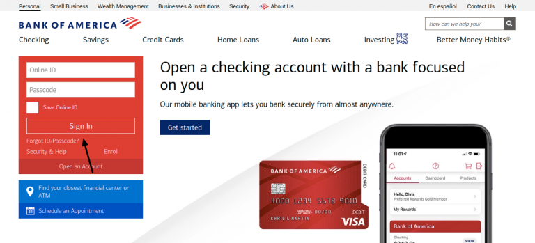 bank of america secure bank login