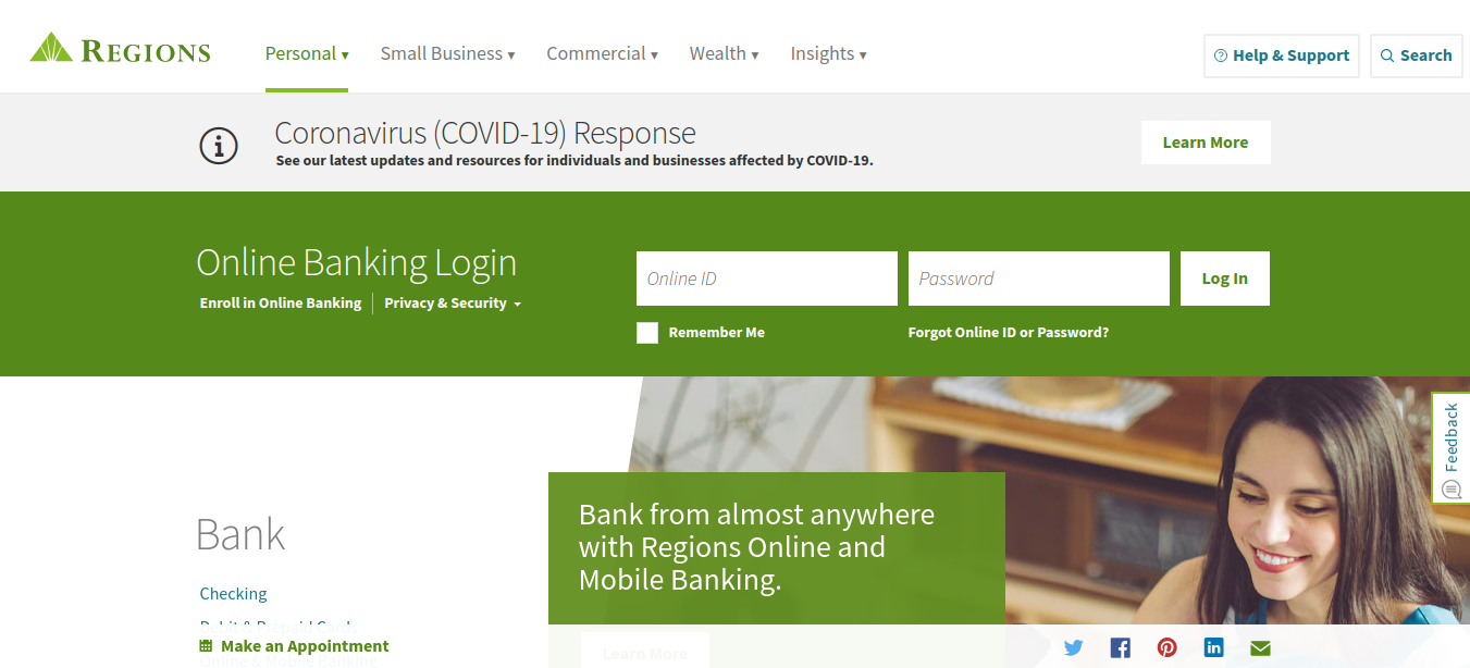 regions online banking sign in