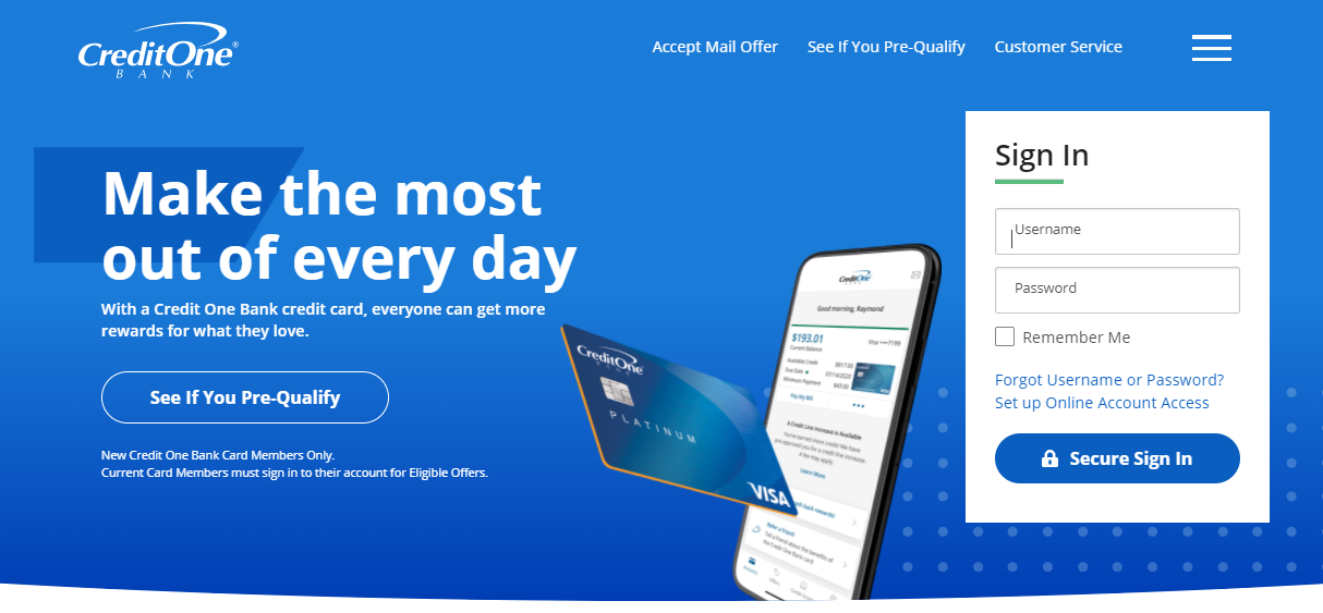 credit one bank login