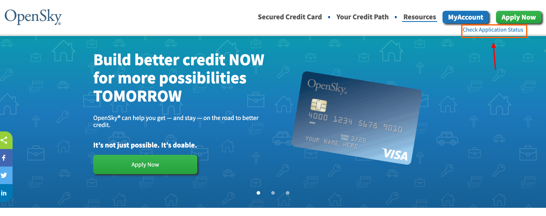 opensky credit card check application status