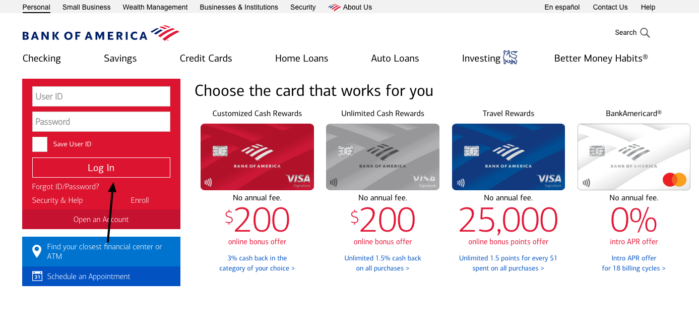 bank of america login