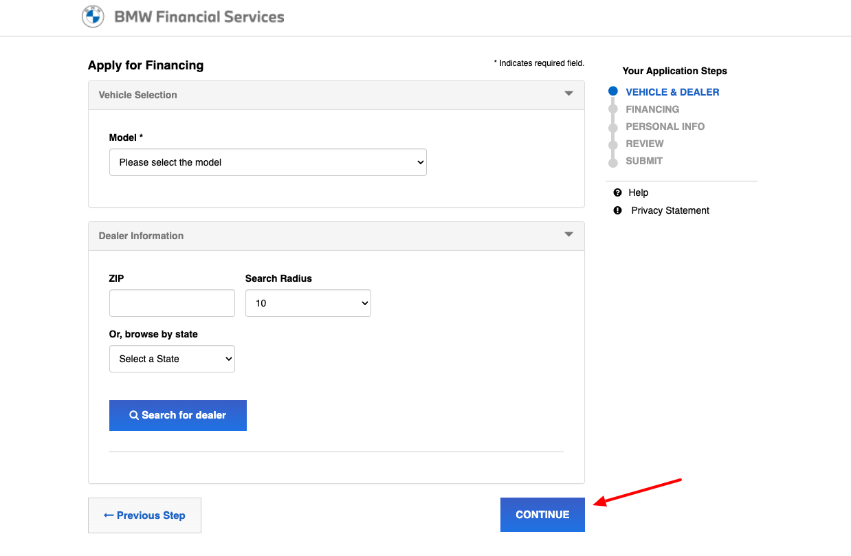 bmw financing application