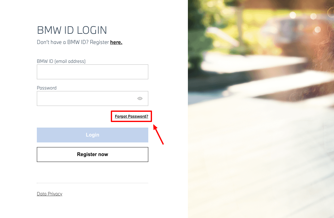 bmw forgot password page