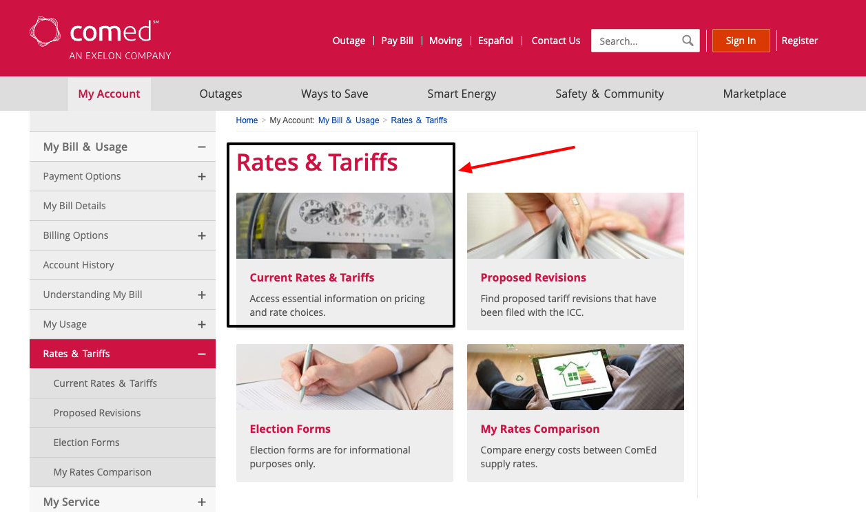 ComEd Bill rates and tariffs